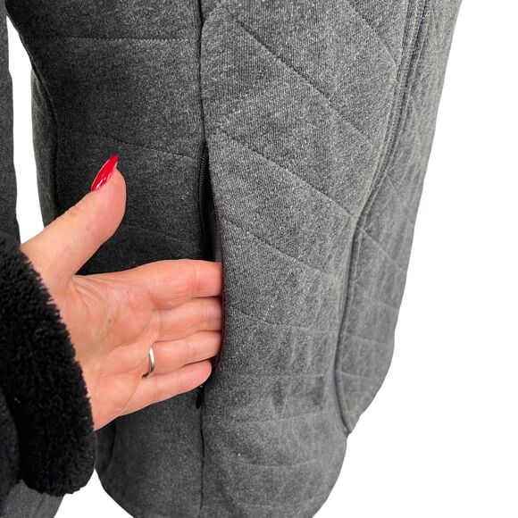 The North Face Gray Long Jacket Sz M Turtleneck Quilted Fleece Lined Zip Pockets - Picture 5 of 13